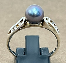 BEAUTIFUL STERLING SILVER CZ  BLACK PEARL RING size 10