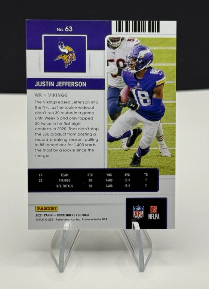 Justin Jefferson 2021 Panini Contenders Playoff Ticket /199 #63 SP Short Print - Image 2 of 3