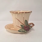 Vintage McCoy Pottery Fancy Leaf Berry Planter w Attached Saucer Art Pottery