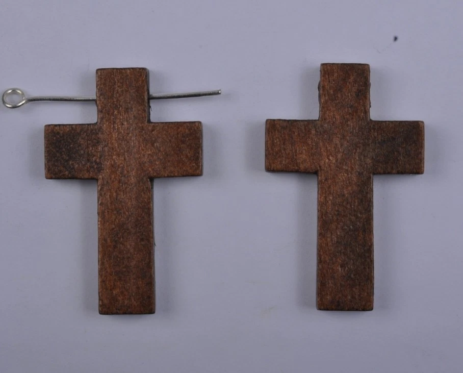 50Pcs Brown wood Jesus cross charm Pendant beads 21mmX32mm diy findings - Image 2 of 3