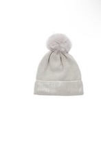 Vince Camuto Metallic-Cuff  Faux Fur Pom-Pom Beanie SILVER , One Size