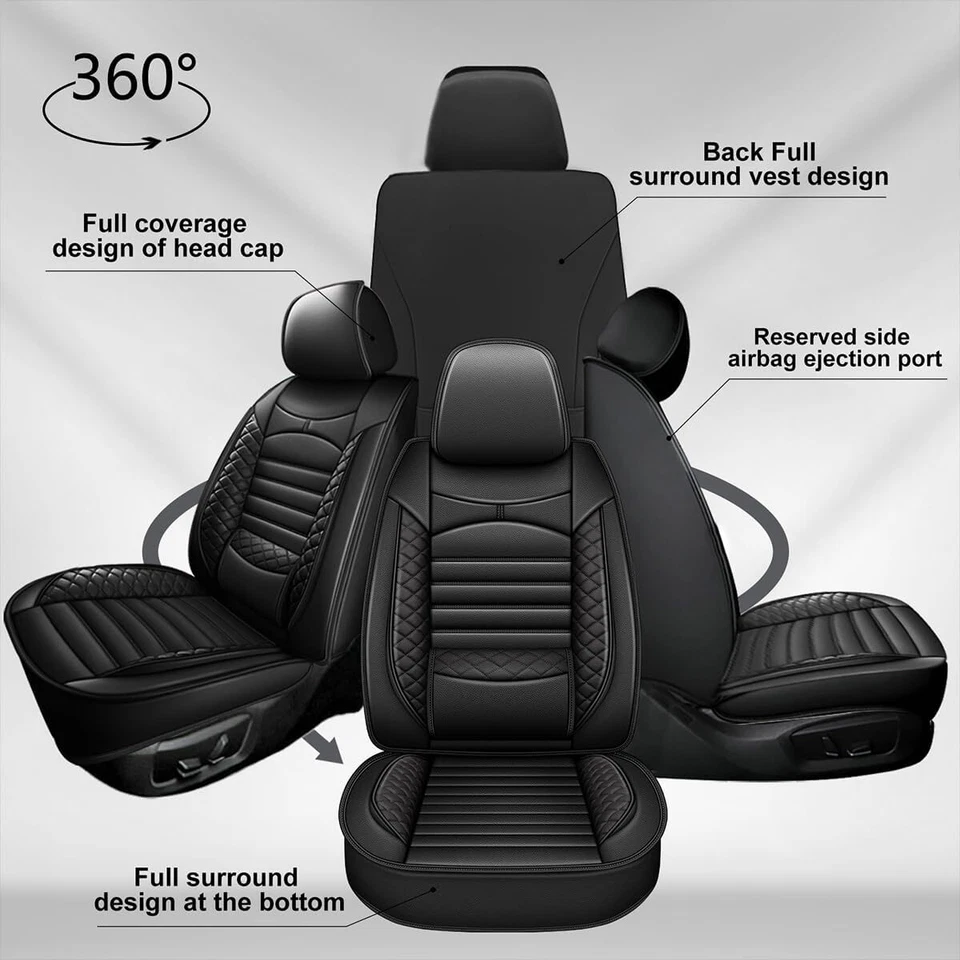 Breathable Full Set Car Seat Covers Pu Leather Pad For Nissan Titan 2009-2024 Foto 3 de 4