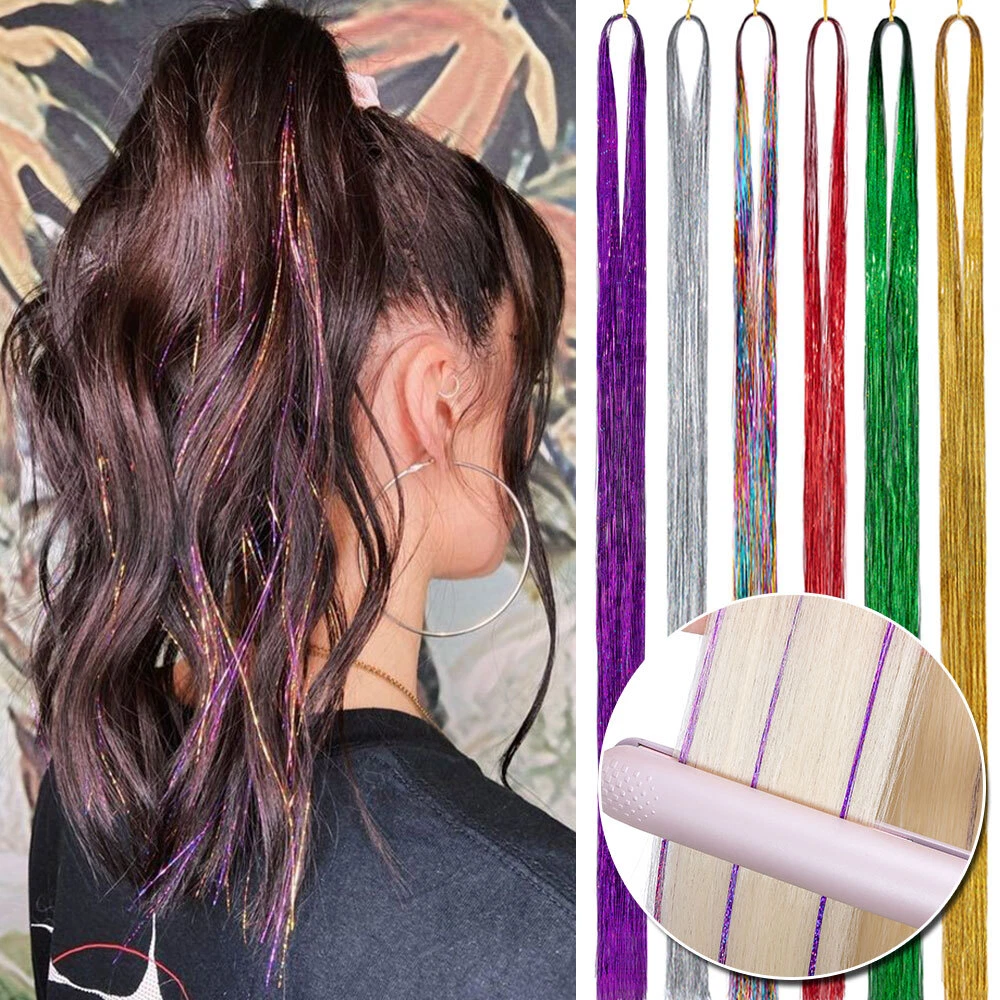 Hair Tinsel Kit, 47 Inch Hair Glitter Strands Fairy Hair Kit 12 Colors  Glitter