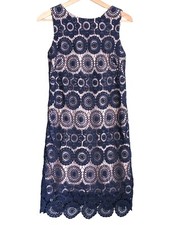 Eliza J Size 4 Blue Circle Crochet Lace Overlay Knee Length Dress Wedding Guest