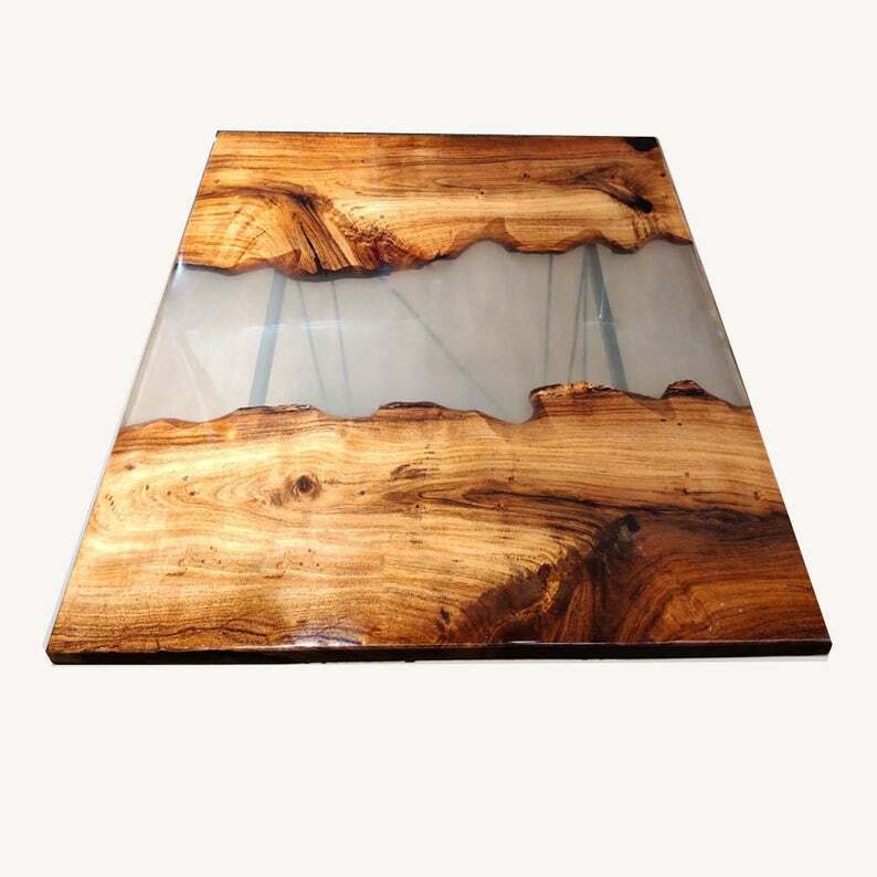 62-Inch Epoxy Resin Coffee Table Top with Wood Accents for Modern Home Decor