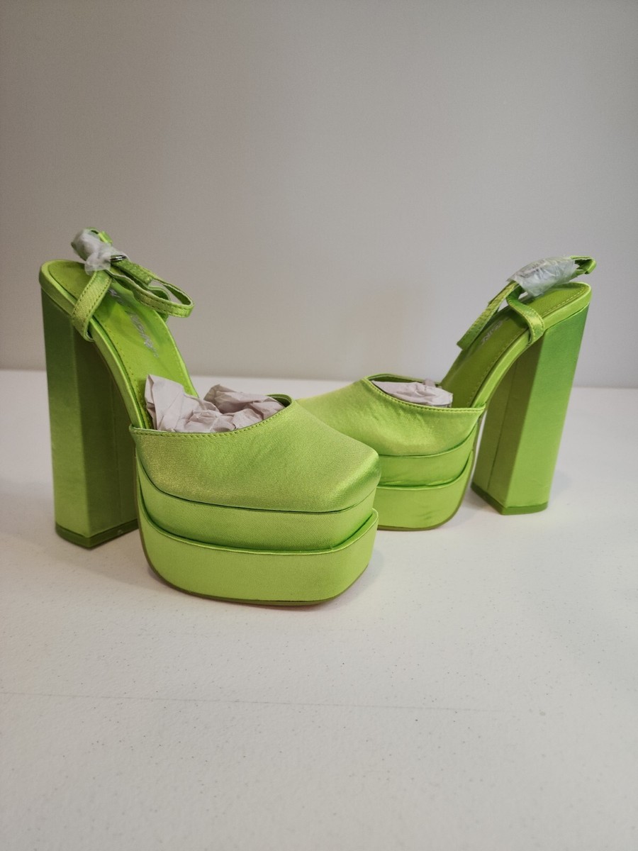 Public Desire Chartreuse Strappy Chunky Heels Size 4 | eBay