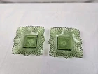 Vintage Federal Glass Traditions Square Bon Bon Candy Dish Green PAIR 4" Square
