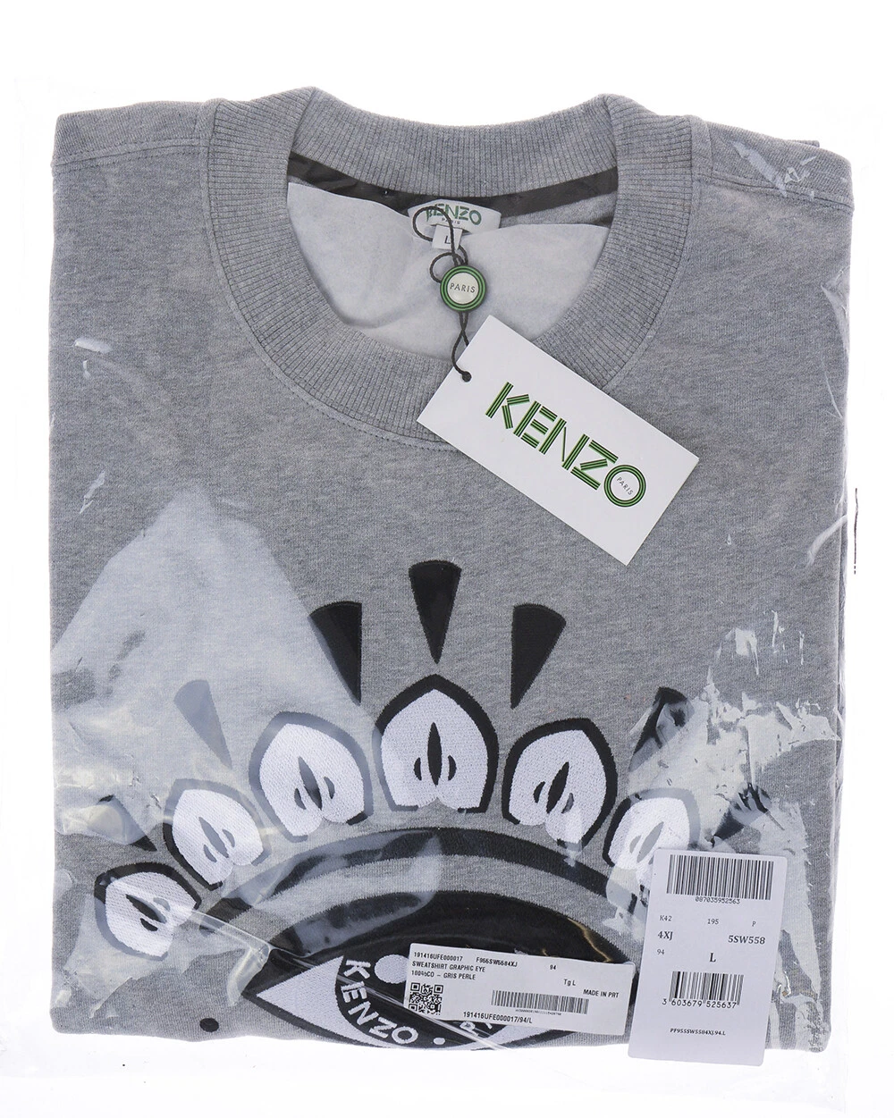 Felpa Kenzo Sweatshirt Hoodie Cotone Uomo Grigio 4XJ 5SW558 94 Tg. XL