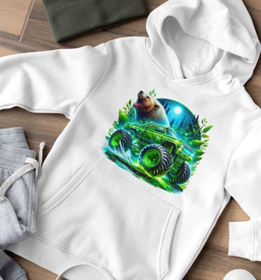 Crazy Monster Truck Hell Fire Löwe Bär Dinosaurier Rex Bio Kinder Hoodie S - XL