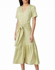 Love, Whit Citron Dot Midi Maxi Dress Womens Sz XL Tie Waist Green Whitney Port