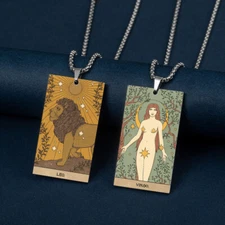 12 zodiac signs tarot cards Necklace Gifts For Teens Kids Men Women  Decor