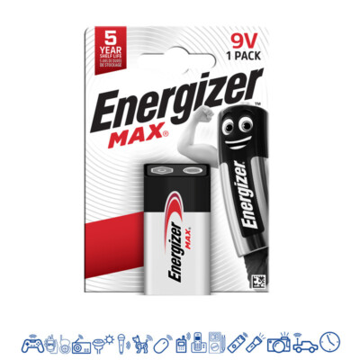 1 x Energizer Max 9V Block Alkaline E-Block 6LR21  Batterie - Rauchmelder 