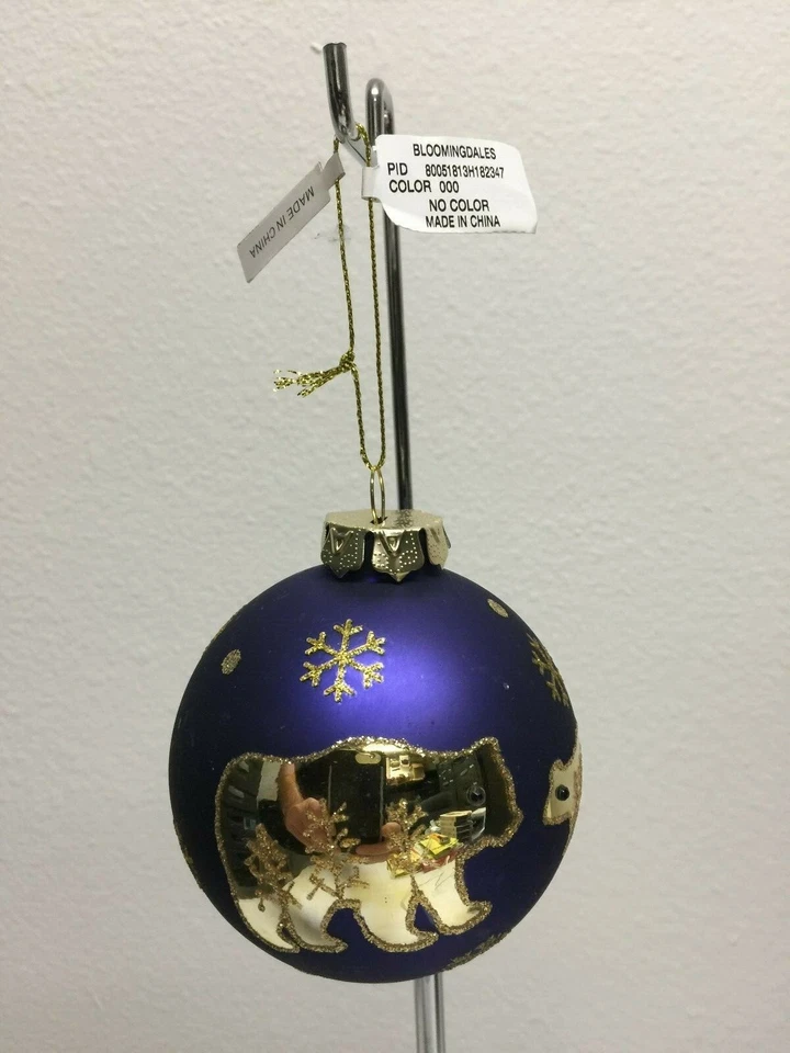 NVY GLASS BALL W/ BEAR Christmas Ornament NEW - Image 3 of 3