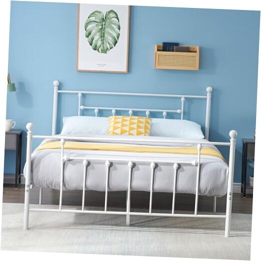Queen Size Metal Platform Bed Frame with Headboard and Footboard, Sturdy