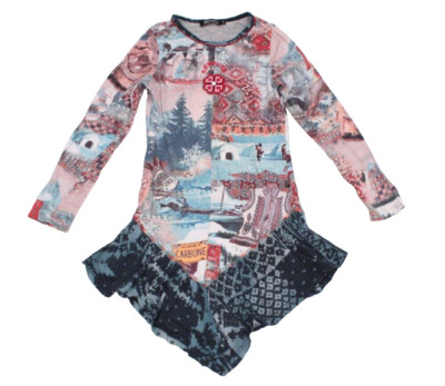 Carbone Langarm-Kleid Shirtkleid Tunika Gr. 134 Wintermotiv Alaska Volantsaum