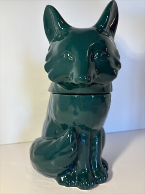 THRESHOLD FOX Cookie Jar Dog Treat Canister Dark Green Stoneware