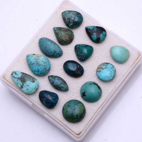 14 Pcs Natural Tibbet Turquoise Untreated 11mm-18mm Cabochon Loose Gemstones Lot - Picture 2 of 11