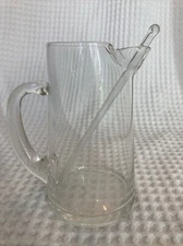 Vintage Clear Glass Mixer / Pitcher With  Stirrir 7” Tall Vintage Bar Ware