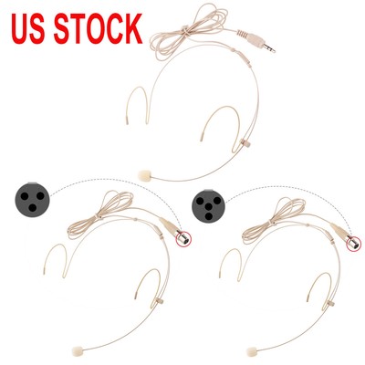 3.5mm Plugs/XLR 3 Pin/4 Pin Wired Headworn Headset 4mm Microphone+Double Earhook