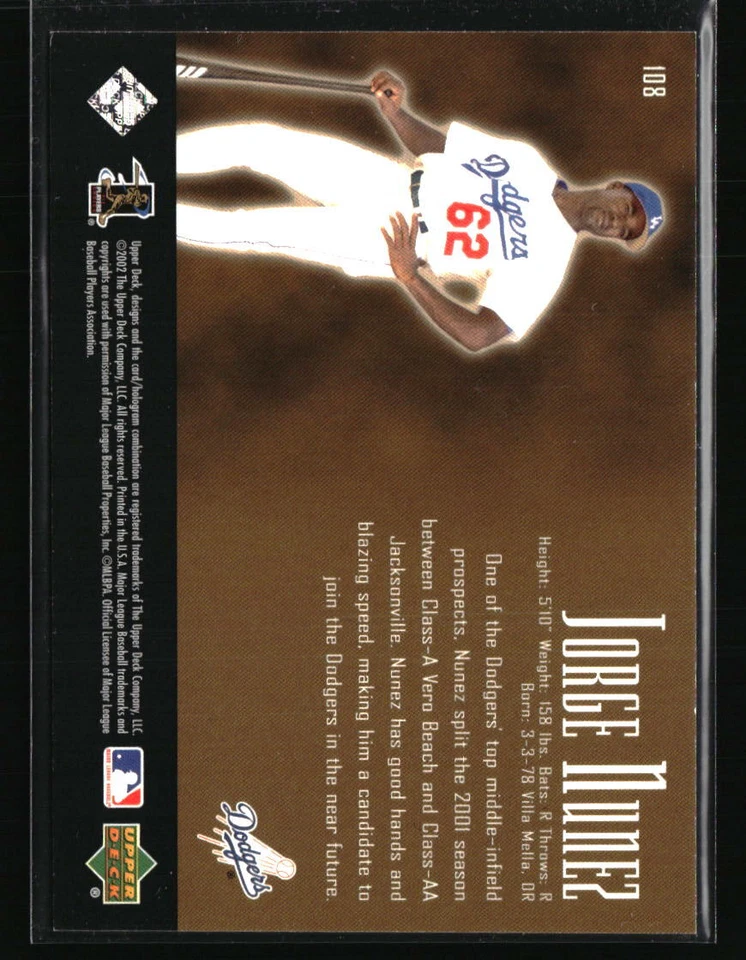 Jorge Nunez 2002 UD Piece of History 21st Century Phenoms 21CP #108 931/950 - Image 2 of 2