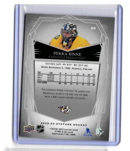 2022-23 Upper Deck Stature Design Variant #25 Pekka Rinne 27/65 ref.362 - Picture 2 of 3