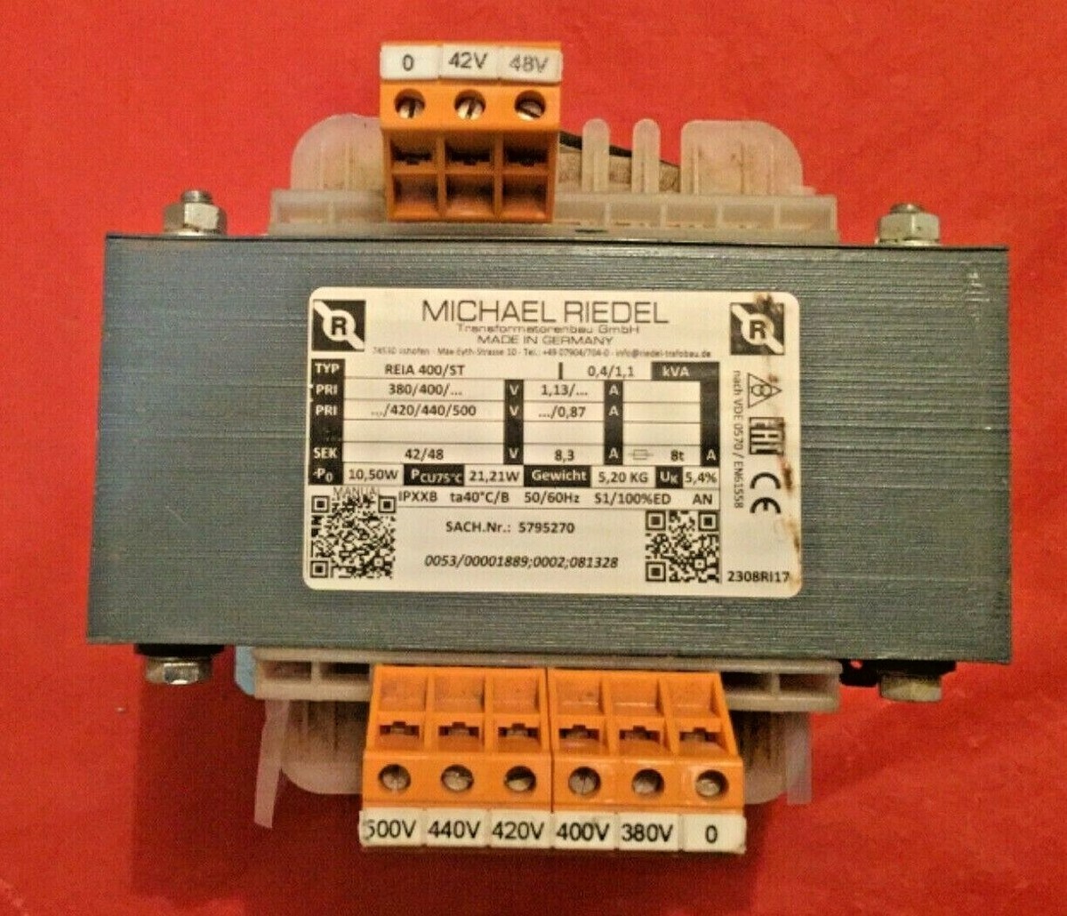 MICHAEL RIEDEL REIA 400/ST Single Phase Transformer | eBay