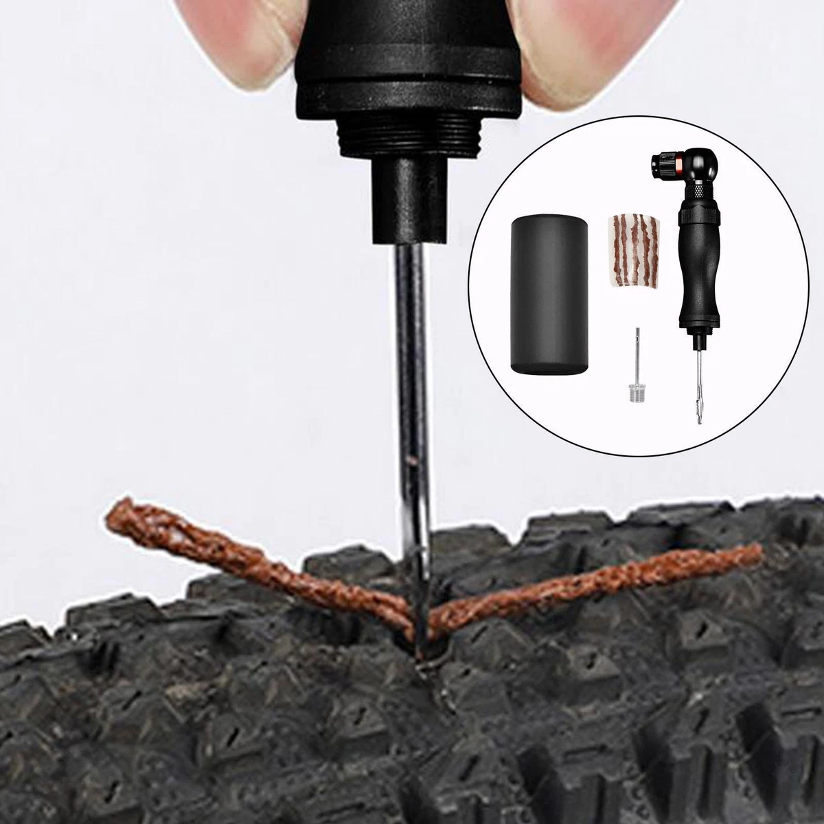 Tubeless tyre puncture repair kit on sale with air pump for bike