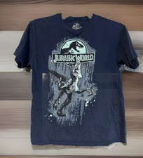 Jurassic World Raptor Blue Youth Medium Graphic Tee Navy Dinosaur T-Shirt