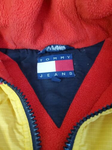 Vintage Tommy Hilfiger Jacke Herren XL Grün Blau Mantel Color Block Big Logo Flag - Bild 4 von 11