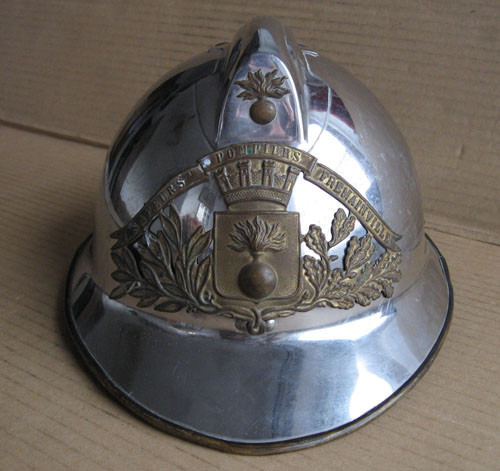 OLD FRENCH NICKELED FIREMAN HELMET 