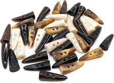 40 Pack Resin Toggle Buttons 2x4 Inch Two Holes Horn Tooth Shape Resin Buttons