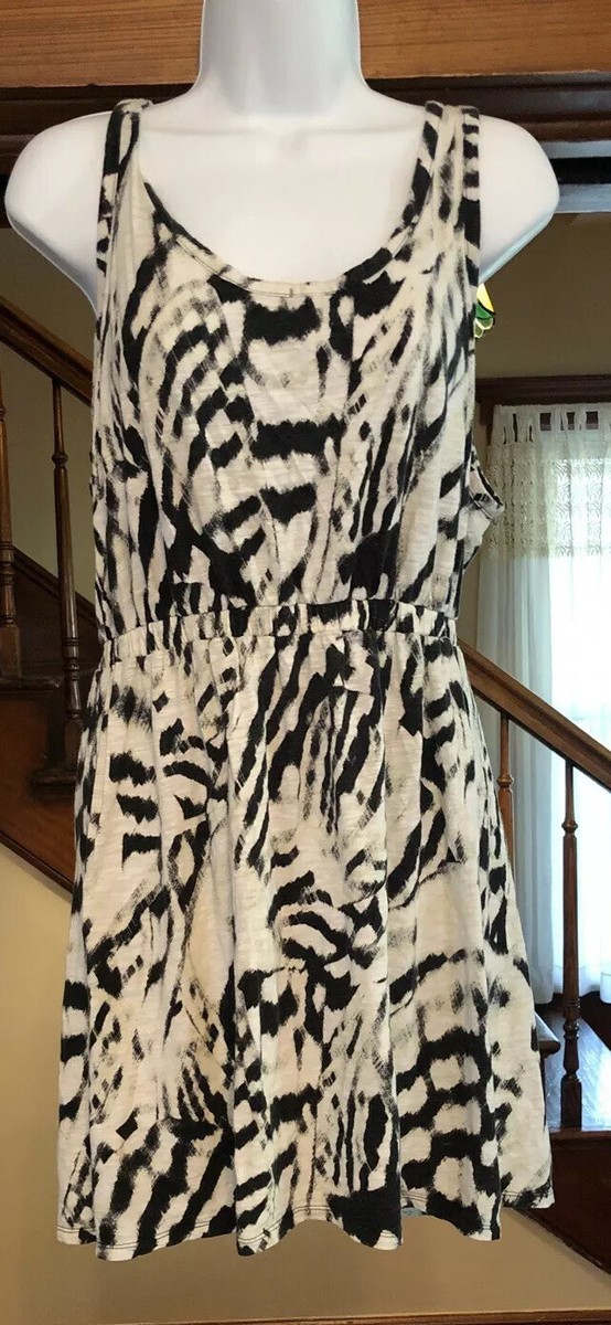 Women's EXPRESS Sleeveless Open Back Elastic Waist Dress Large White Black  | eBay
