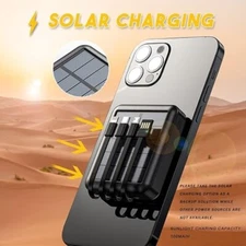 20000mAh Solar Power Bank Built in 4 Cables Battery Charger Power Bank LED Light