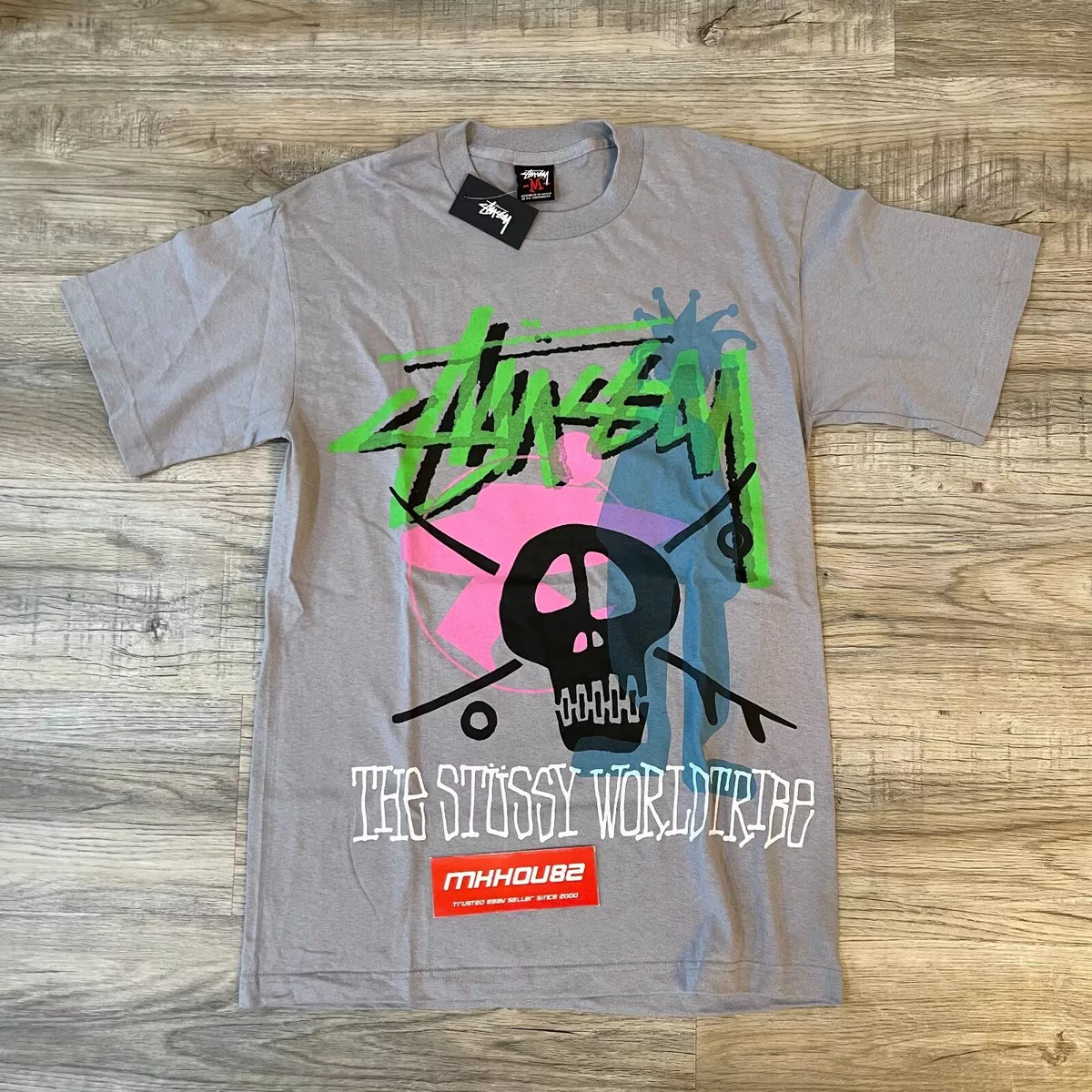 New Vintage Stussy World Tribe Tee T-Shirt Tour Grey Gray Size Medium M