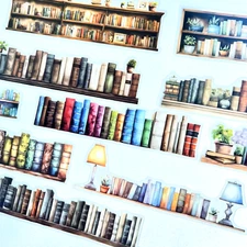 Bookshelf Book Flake Stickers Scrapbooking Junk Journaling Collage