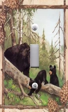 Light Switch Plate & Outlet Covers CABIN LODGE BLACK BEAR & CUBS PLAYING LOG 04