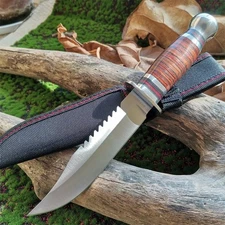High-Quality 8CR15Mov Steel Blade Hunting Knife with Wooden Handle