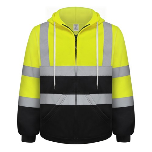 Reflective Hoodie for Men Safety Work Hoodies with Zipper, Class 3 High Visib...