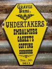 VINTAGE GRAVES BROS PORCELAIN SIGN OLD FUNERAL CASKET EMBALMING COFFINS DEATH