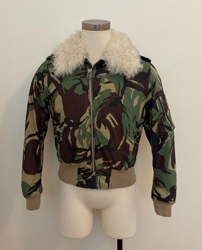 Rag & Bone Shearling Trimmed Camouflage Cotton Canvas Bomber Jacket