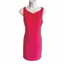 Tahari, Hot Pink Sheath Dress, Size 8, Zipper back, knee length, v-neck