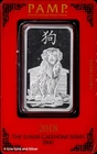 2018 PAMP Lunar Calendar Dog 1 oz Silver Bar in Assay
