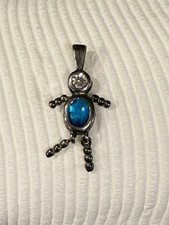 Blue Topaz December Sterling Silver Birthstone Boy Pendant / Charm vintage 925