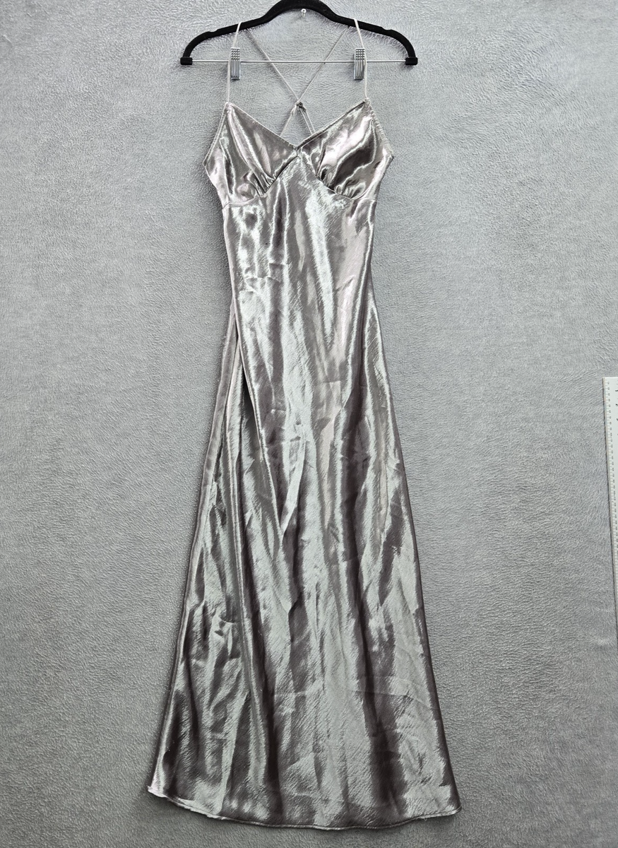 Madewell Women Dress 2 Gray Metallic Slip Dress Satin Romantic Sleeveless  NWT