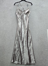 Madewell Women Dress 2 Gray Metallic Slip Dress Satin Romantic Sleeveless NWT