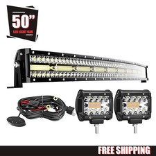 Triple Row 50 Curved 288w Led Light Bar 2x 4 60w Pods Combo For Utv Trucks