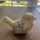 Fenton Opal Satin Natural Hand Painted Bird 2008 Signed  Brown Blue Flowers