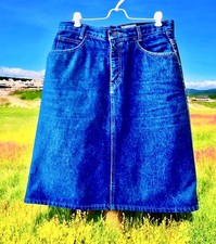 CALVIN KLEIN Vintage 80's Blue Denim Jean Skirt Made in USA Womens 12