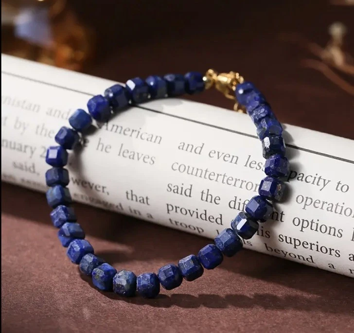 ✅ Lapis Lazuli Edelstein Armband Blau Gold Natürlich Stein Perlen Kette Damen ✅ - Bild 2 von 4