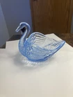 Vintage Fenton Opalescent Light Blue Art Glass Swan Figurine Dish Carnival